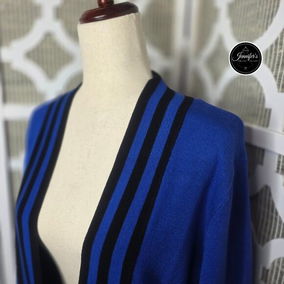 Cyrus Petite Blue & Black 3/4 Sleeve Open Cardigan Size PL - Picture 2 of 9